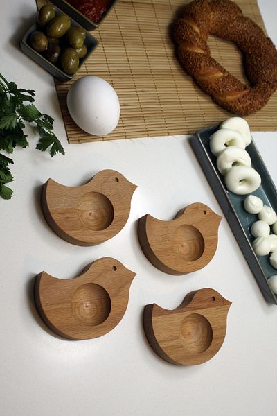 Teknofors Set of 4 Wooden Chick Egg Holder Tableware Presentation