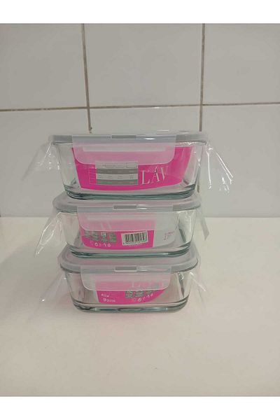 LAV Feyzade Set of 3 Glass Storage Containers with Lock - 1150Cc Square (Frs-249)