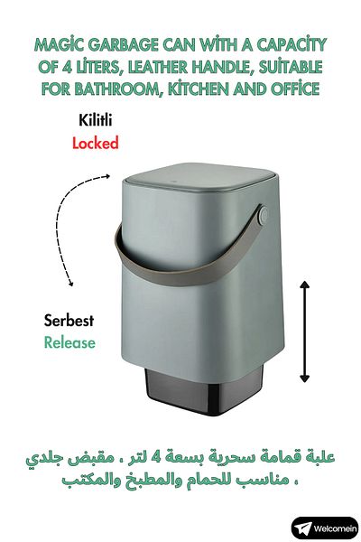 welcomein Coș de gunoi magic de 4 litri cu mâner de prindere Coș de gunoi de blat pentru bucătărie, baie, birou