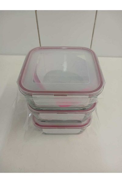 LAV Feyzade Set of 3 Glass Storage Containers with Lock - 1150Cc Square (Frs-249)