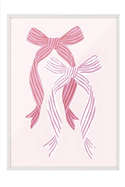 Postifull Beyaz Çerçeveli Tablo, Sanatsal Tasarım Duvar Tablo, Striped Bows in Pinks Comfort Serisi NO:108727