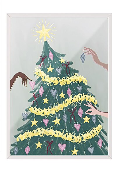 Postifull Tablou cu rama alba, poster de Anul Nou, decor de Anul Nou, seria Joyful Tree Comfort NR:108674