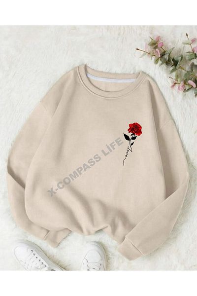 x-compass life Φούτερ Unisex Siifir Collar - Rose Printed Γυναικεία/Ανδρικά