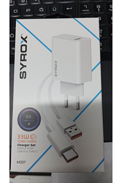 Syrox M33T Single Usb-A Port Turbo Charge Adapter & Type-C Cable - 33W Şarj Aleti Adaptör+Kablo 33W Şarj