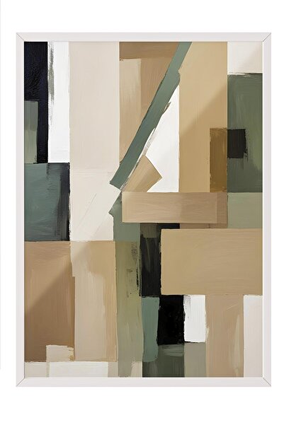 Postifull Tablou cu rama alba, pictura de perete, forme pictate nr. 2 seria c...