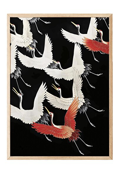 Postifull Tablou cu rama din lemn, set de postere si rame, Crane Birds Black ...