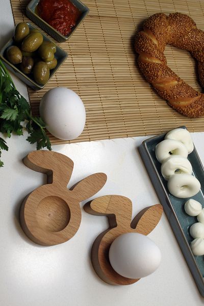 Teknofors Set of 2 Wooden Rabbit (Broken Ear) Egg Holder Tableware Presentation