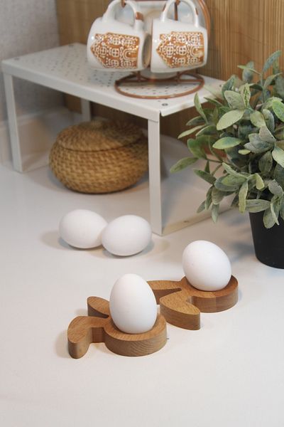 Teknofors Set of 2 Wooden Rabbit (Broken Ear) Egg Holder Tableware Presentation