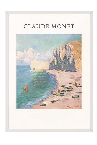 Postifull Tablou cu rama albă, Monet - Plaja și Falaise d'Amont Seria Comfort...