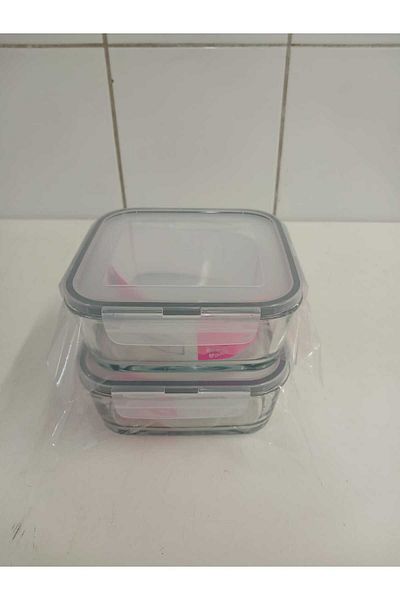 LAV Feyzade Set of 2 Glass Storage Containers with Lock - 1150Cc Square (Frs-249)