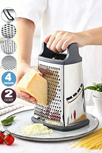 Berdina Home 2'li Büyük Boy Çelik Rende Silikon Tabanlı 4 Fonksiyonlu Sarımsak Peynir