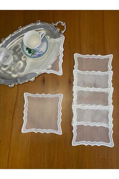 Smiling Home 6Pcs Ecru Color Suitable for Wire Breaking Processing Double Zigzag Square Embroidered Cocktail Presentation Napkin