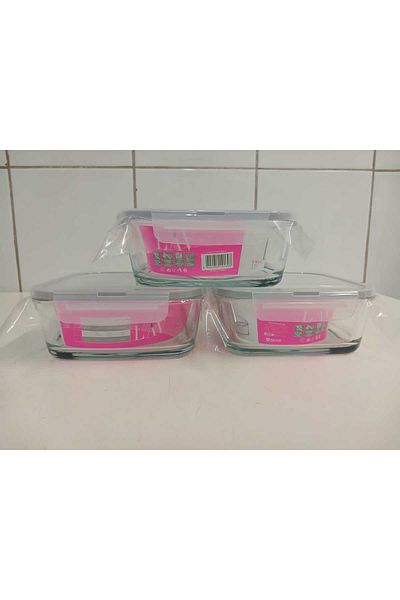 LAV Feyzade Set of 3 Glass Storage Containers with Lock - 1150Cc Square (Frs-249)