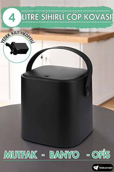 welcomein 4 Litre Sihirli Çöp Kovası Tutma Saplı İç Kovalı Tezgah Üstü Mutfak...