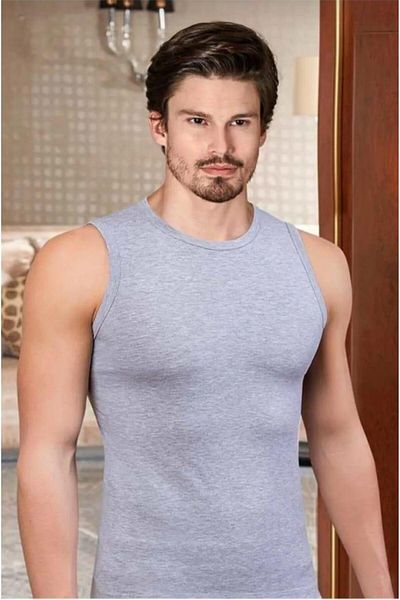 Berrak 1026 Model Men's Single Jersey Crew Neck Lycra Tank Top - Sleeveless Single Pack