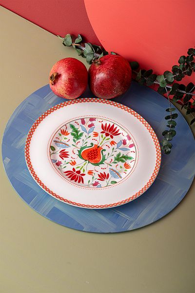 İSTANBUL PORSELEN Red Pomegranate Fine Bone Istanbul Porcelain Serving Plate - 27 cm