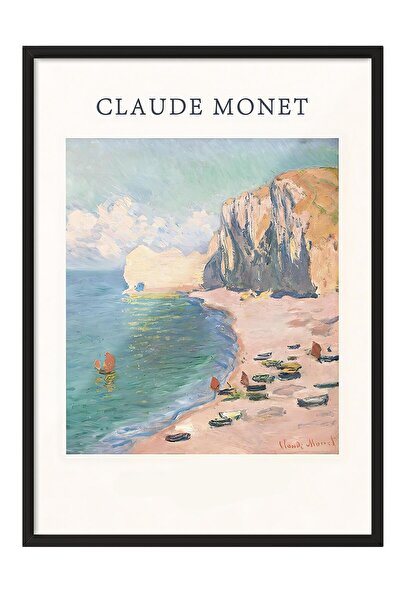 Postifull Siyah Çerçeveli Tablo, Monet - The Beach and the Falaise d'Amont Co...