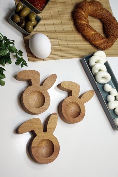 Teknofors 3-Piece Wooden Rabbit (Broken Ear) Egg Holder Tableware Presentation