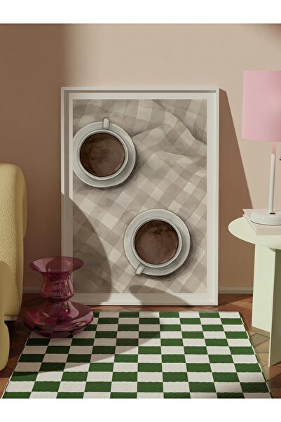 Postifull White Framed Painting, Poster and Frame Set, Cups of Coffee Comfort Series No:108581