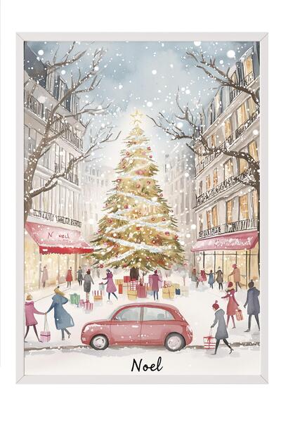 Postifull Beyaz Çerçeveli Tablo, Sanatsal Tasarım Duvar Tablosu, Yılbaşı Comf...