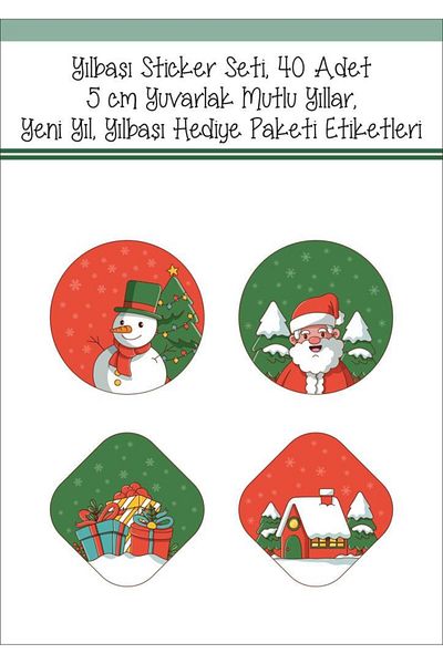 Lizpo Decor Christmas Sticker Set 40Pcs 5cm Round Happy New Year New Year Christmas Gift Package Labels