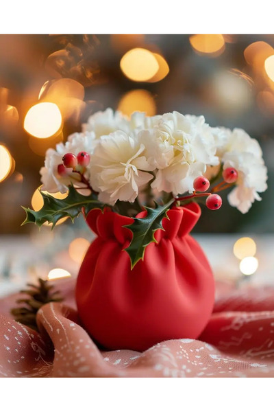 Genel Markalar Kırmızı Noel Çuvalı Tasarımlı Dekoratif Vazo – Yeni Yıl Temalı Masa Üstü Aksesuar (10cm Yükseklik)