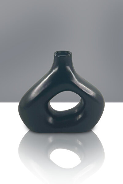 Seramik Vazo - Dekoratif Ev Aksesuarı - Siyah - 19cm * 21cm