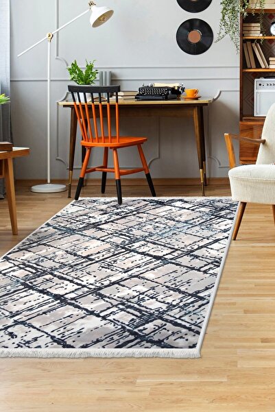 Dijidekor Halı Mavi Trend Yıkanabilir Saçaklı Kaymaz Kesme Ince Yolluk Kilim ...