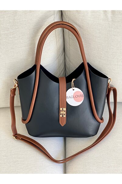 BAGLOVİS Yavru Bag Extra Front Lock Detail Color Black Women's Shoulder Bag