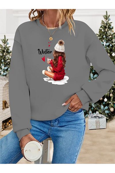 Kokosh moda Γυναικεία μακρυμάνικη μπλούζα με λαιμόκοψη με στάμπα βισκόζης με δύο κλωστές