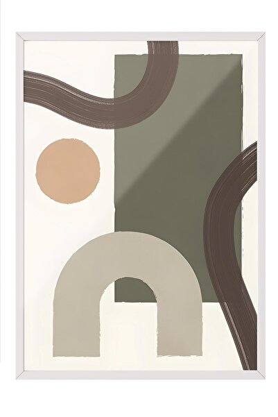 Postifull White Framed Painting, Poster and Frame Set, Earthy Geometrics No2 Comfort Series No:108588