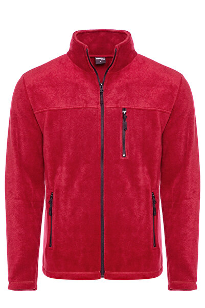 VEGA PORT Унісекс червона куртка з коміром-стійкою, на повній блискавці, з 3 кишенями, для активного відпочинку