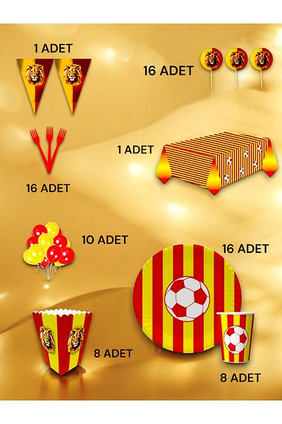VibeHome Yellow Red Fan Luxury Set for 16 - Birthday Party and Fun Events