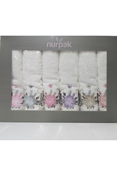 Nurpak 50x90 Bamboo Embroidered Colored Towel - Dowry Bowl (6 Pcs)