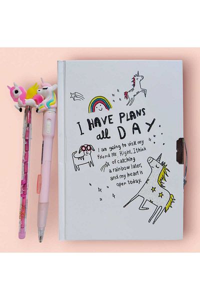 izmir yazici servis Unicorn Locked Notebook Souvenir and Diary Notebook - Unicorn Pen Set Gift Light Pen