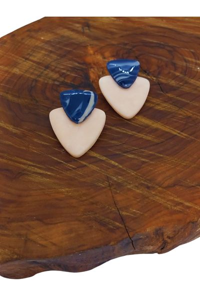 kaikosa Custom Design, Handmade Polymer Clay Navy Blue Skin Color Marble Pattern Handmade Earrings