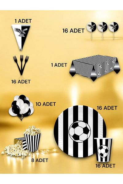 VibeHome Black and White Fan Luxury Set for 16 - Birthday Party and Fun Events