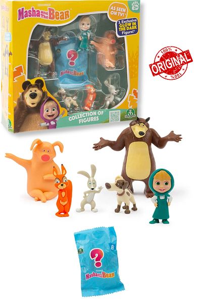 TOYFEST مجموعة مجسمات ماشا والدب مكونة من 6 قطع وشخصية مفاجئة واحدة