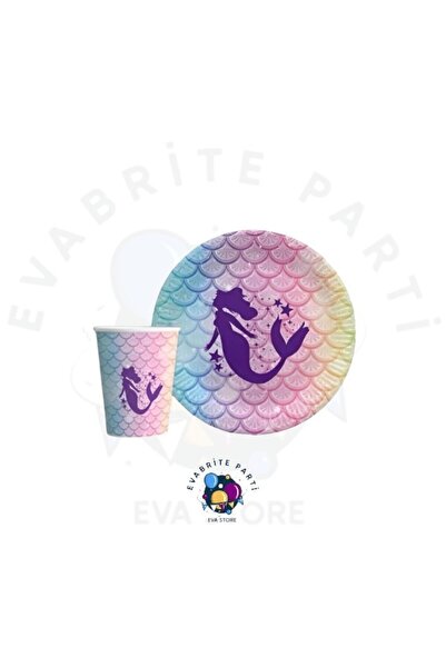 Evabrite Σετ 8 τεμαχίων από χάρτινα πιάτα και ποτήρια με θέμα τη Γοργόνα - Πρ...