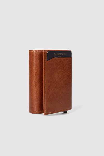 La La'Graccio Paris Мъжки портфейл от естествена кожа La'Graccio Paris с механизъм, кафяв