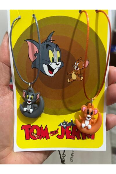BijuPeri 2 li Kolye Sevimli Slikon Uç Tom ve Jerry İpli Best Friends Çift Arkadaşlık