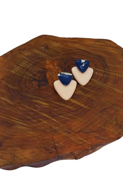 kaikosa Custom Design, Handmade Polymer Clay Navy Blue Skin Color Marble Pattern Handmade Earrings
