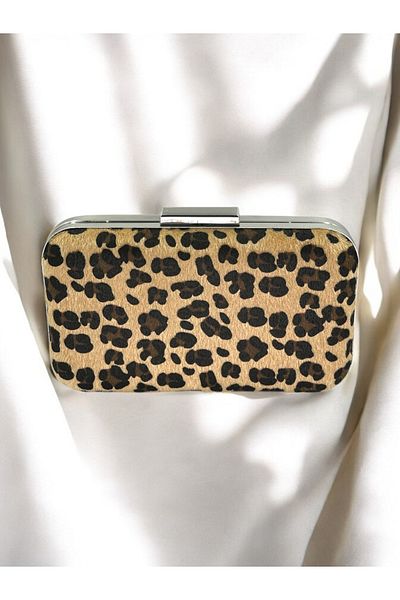 Biçanta Geantă pentru rochie de seară din metal cu pene cu imprimeu leopard - cu carcasă ovală, pentru absolvire de logodnă de noapte și nuntă