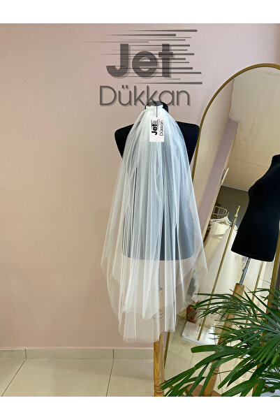 JetDukkan Voal de mireasă de 1 metru - strat dublu, simplu și elegant, alb st...