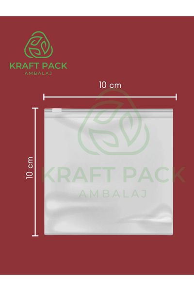 Kraft pack ambalaj ICY Transparent Laminated, White SLIDE Ziplock Bag, Zippered Accessory Bag, 10*10 cm -10 Pieces
