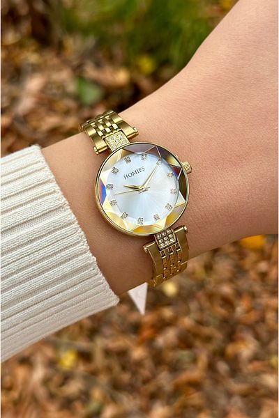 Homies Stainless Steel Band Gold Color 3 Atm Waterproof Women's Wristwatch