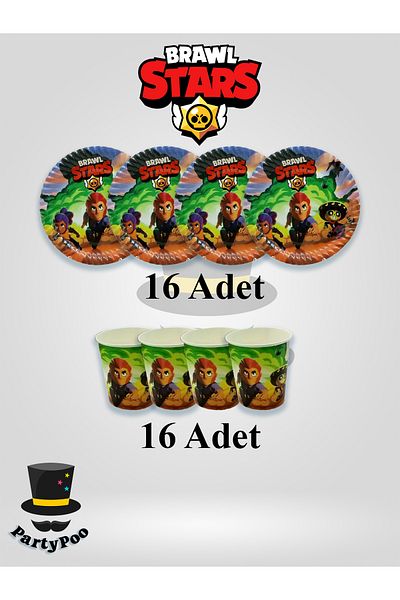 PartyPoo Σετ πιάτων και κούπες με θέμα Brawl Stars για 16 άτομα Προμήθειες και διακοσμήσεις για πάρτι