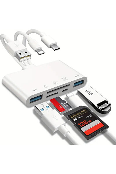 Genel Markalar 5in1 USB OTG Adaptörü ve SD Kart Okuyucu, iPhone/iPad, Type-c ve USB A Cihazlarla Uyumlu Çevirici