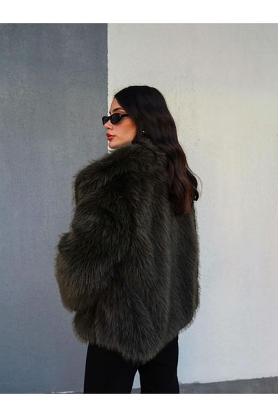 manana fashion Palton de blană verde la două piept de calitate premium