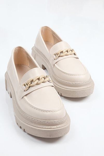 YASEMİN Дамски бежови ежедневни мокасини с катарама от кожа и полиестерна подметка, свободна кройка - Kate